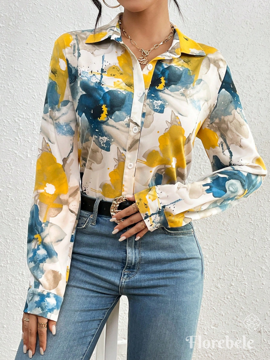 CAMISA CON ESTAMPADO FLORAL ACUARELA