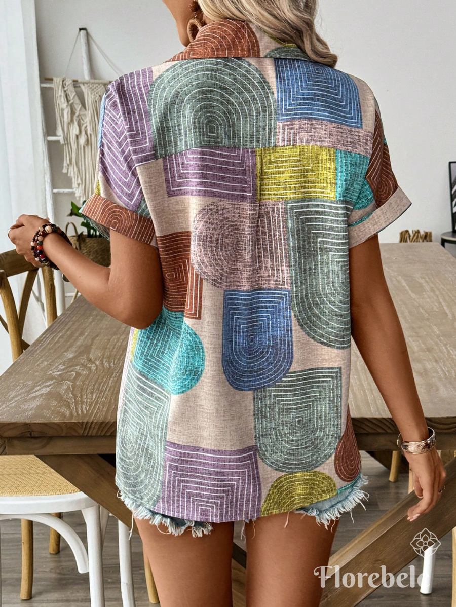 CAMISA CON ESTAMPADO GEOMÉTRICO COLORIDO
