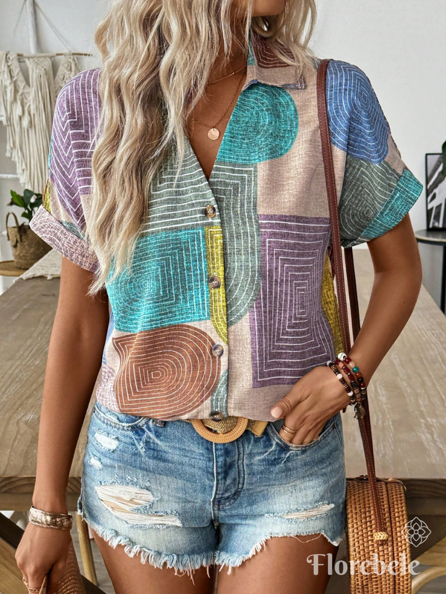 CAMISA CON ESTAMPADO GEOMÉTRICO COLORIDO