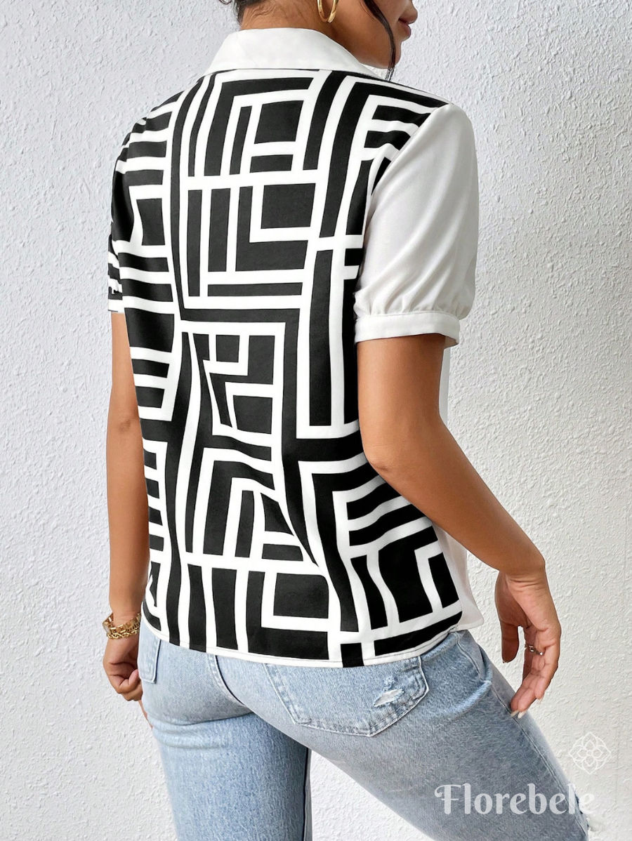 CAMISA MANGA CORTA CON ESTAMPADO GEOMÉTRICO