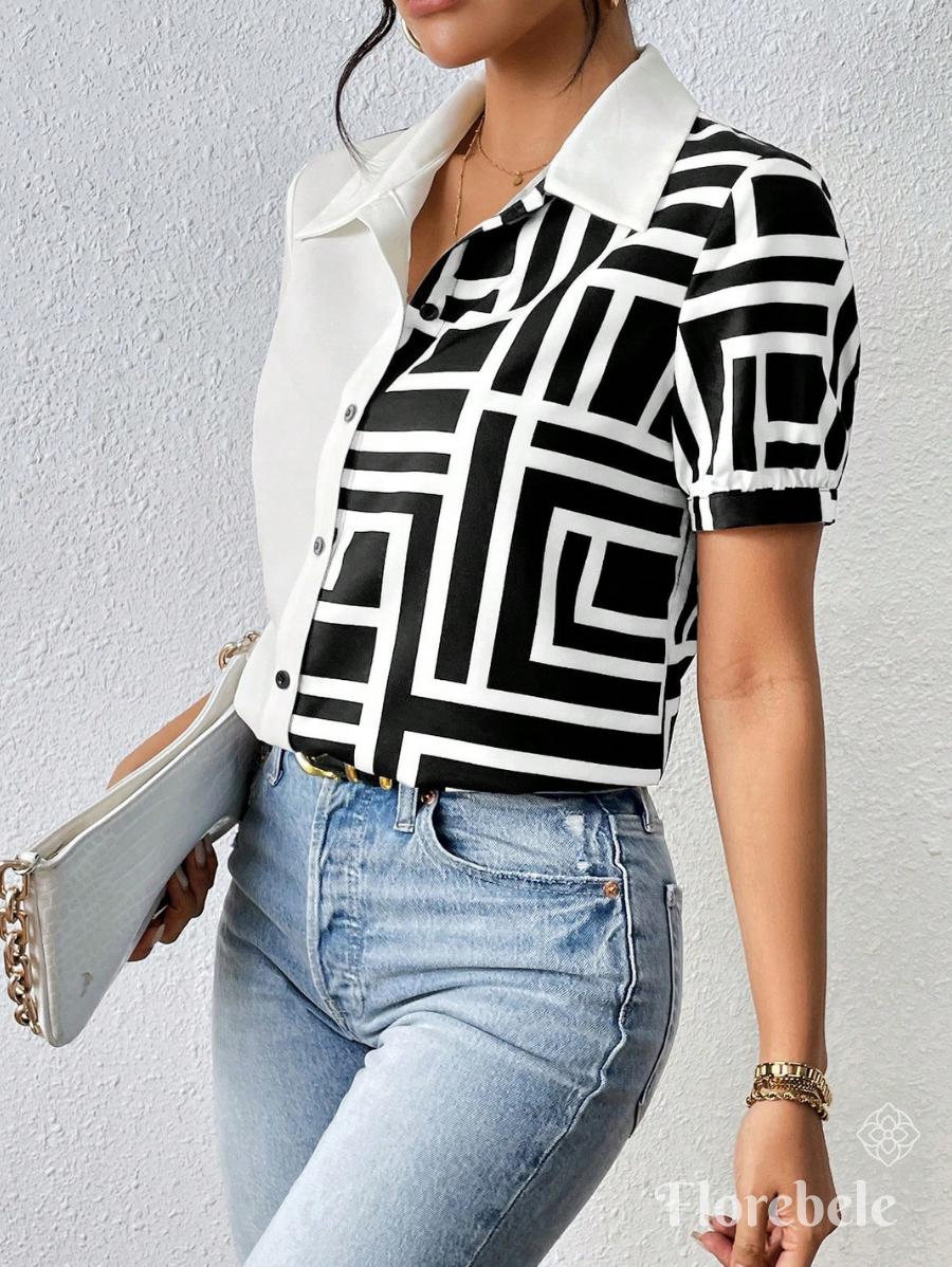 CAMISA MANGA CORTA CON ESTAMPADO GEOMÉTRICO