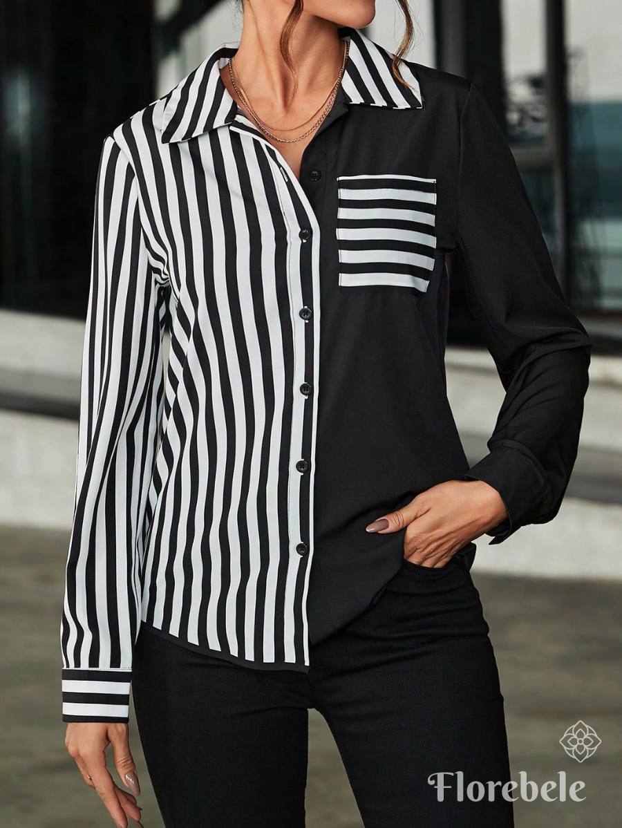 CAMISA MANGA LARGA CON DETALLES A RAYAS