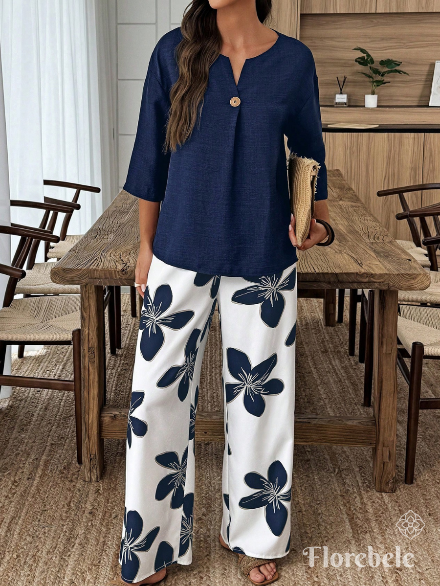 CONJUNTO CON BOTON Y ESTAMPADO FLORAL