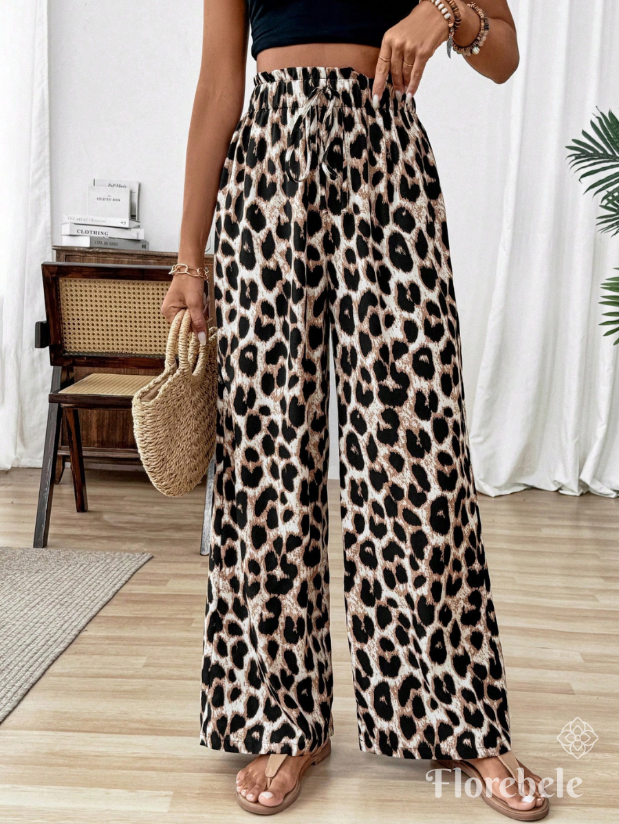 PANTALÓN CON ESTAMPADO LEOPARDO Y CINTURA ELÁSTICA
