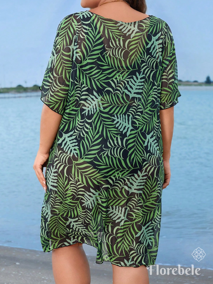 SALIDA DE PLAYA CON ESTAMPADO DE HOJAS