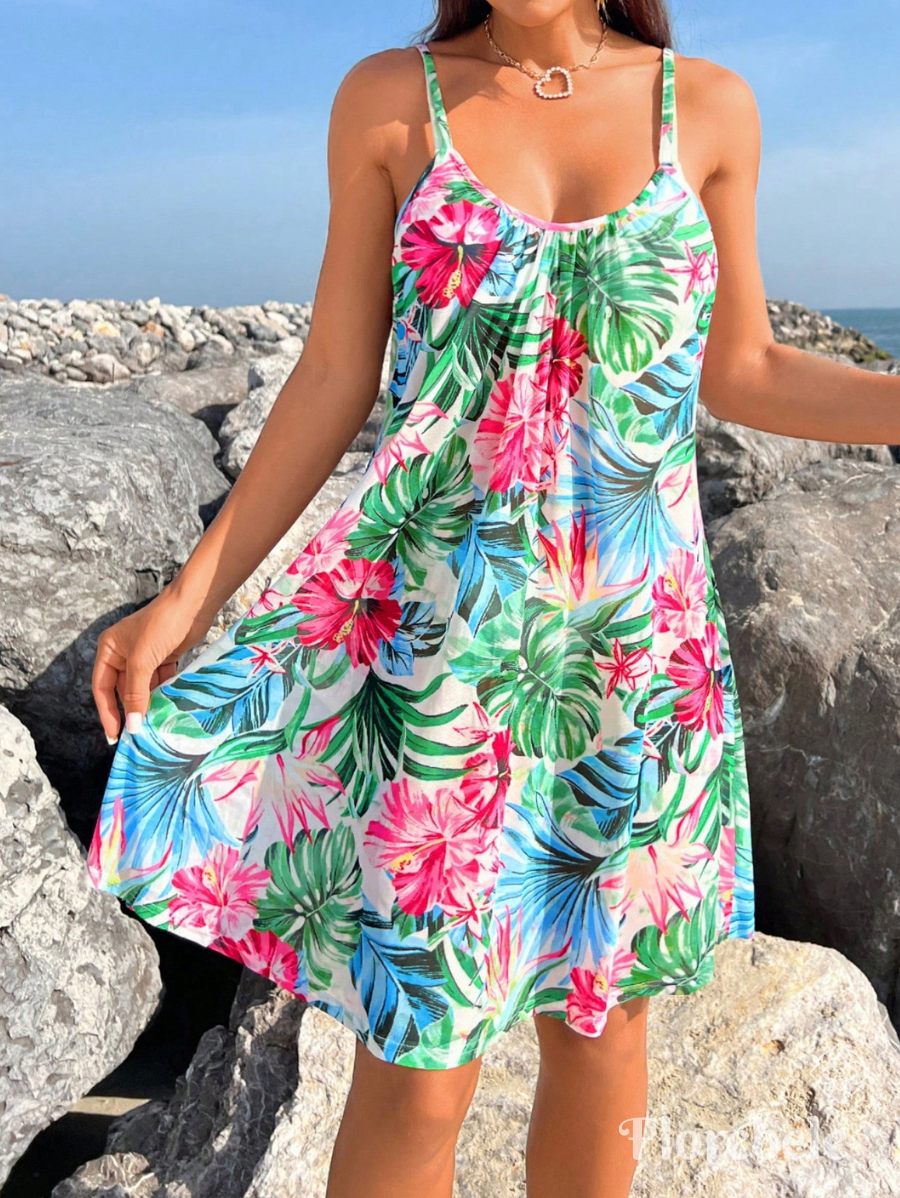 SALIDA DE PLAYA CON ESTAMPADO TROPICAL DE TIRANTES