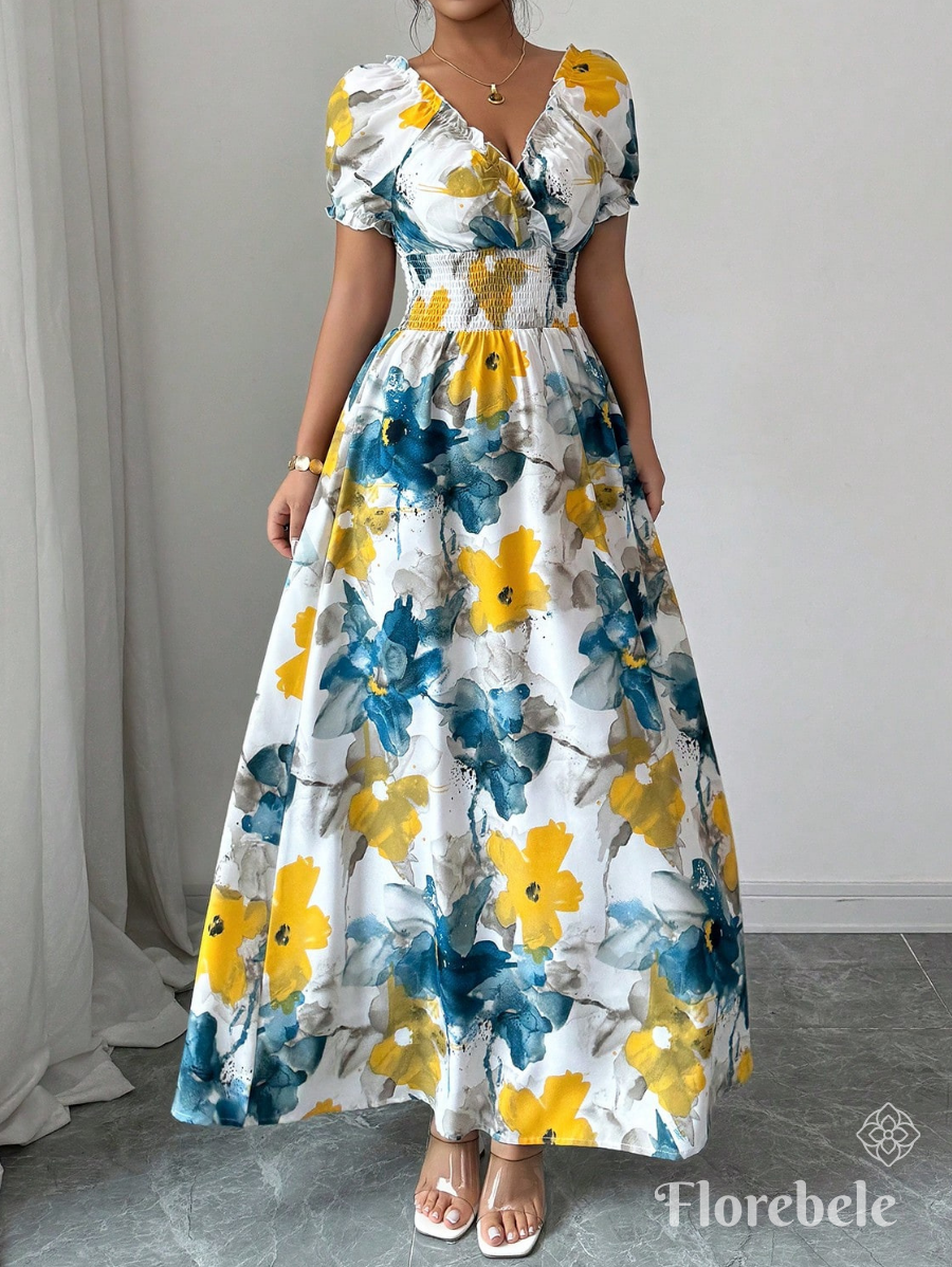 VESTIDO CON MANGAS ABULLONADAS FLORAL