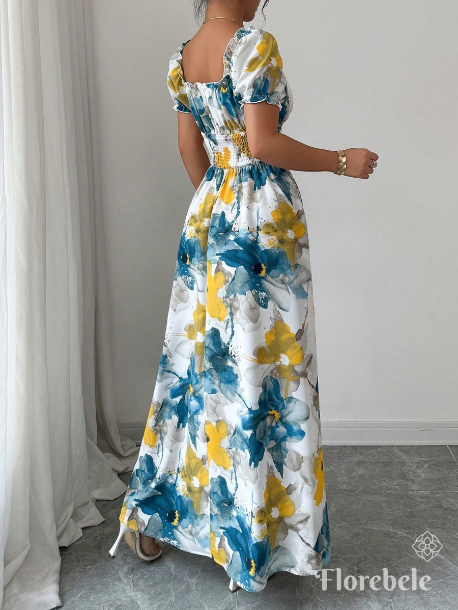 VESTIDO CON MANGAS ABULLONADAS FLORAL