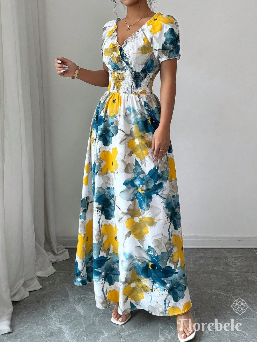 VESTIDO CON MANGAS ABULLONADAS FLORAL