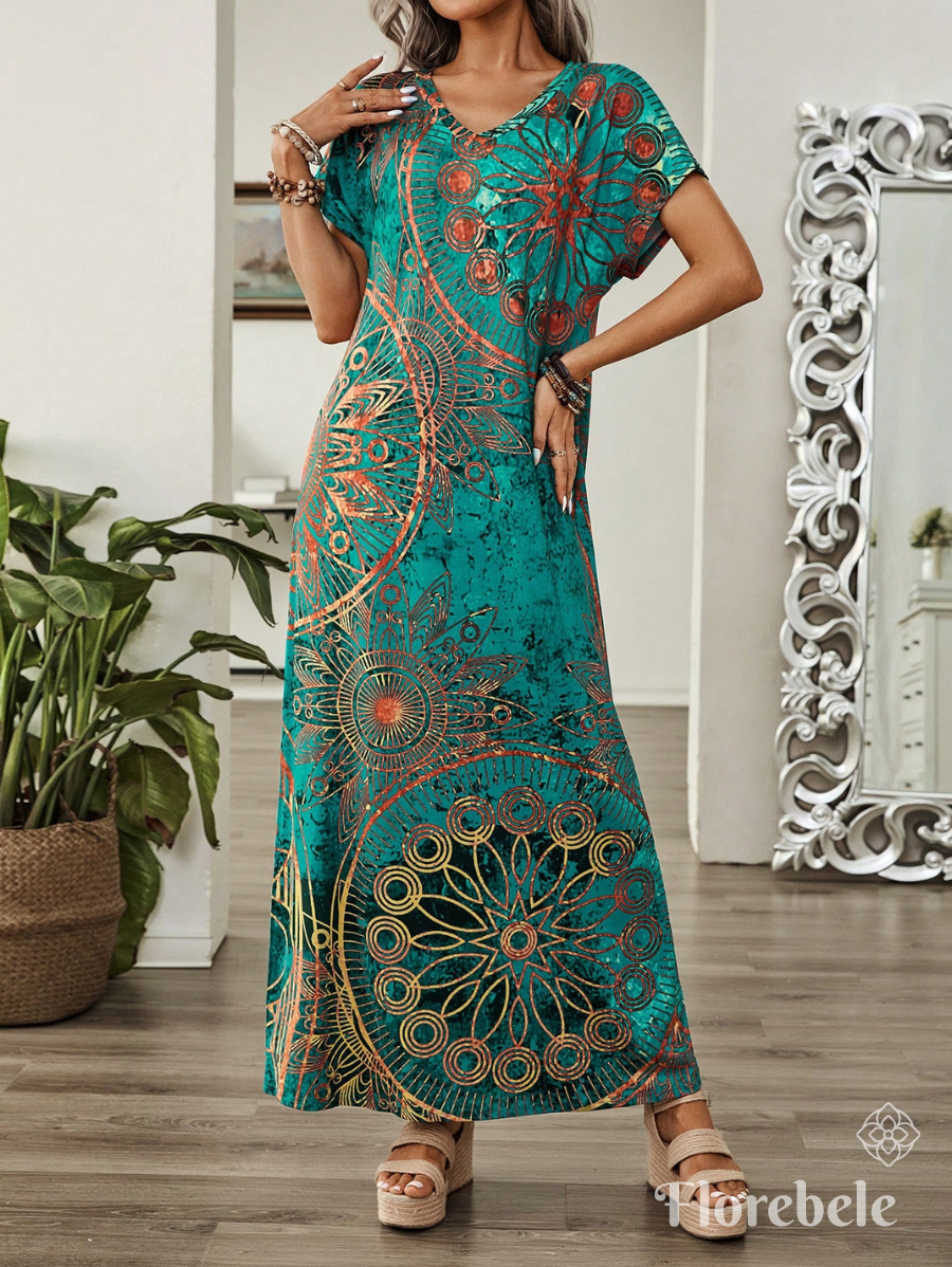 VESTIDO LARGO DE MANGA CORTA