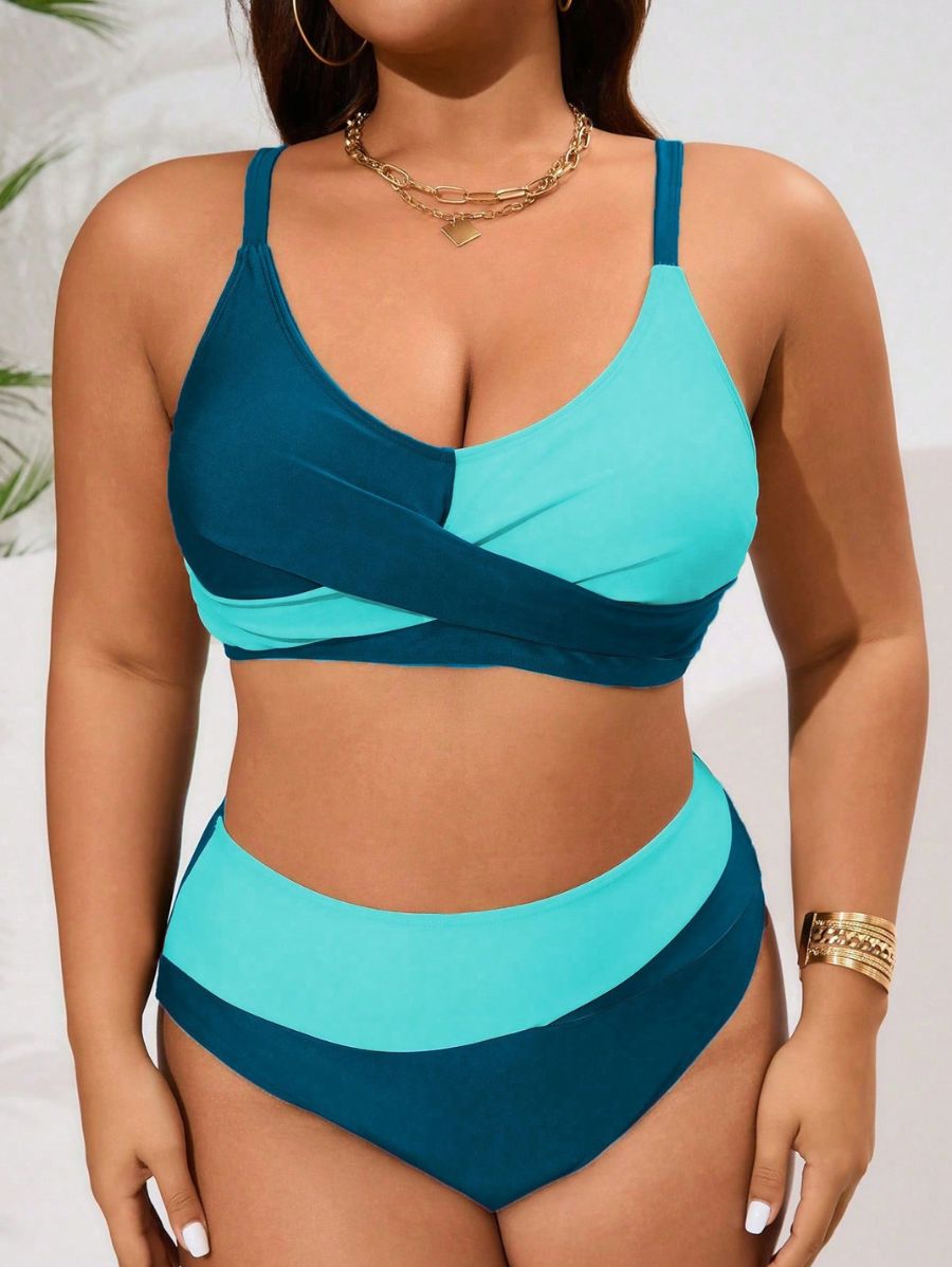 BIKINI CON BLOQUES DE COLOR CRUZADO Bikini Plus Size 14 Florebele Azul 0XL