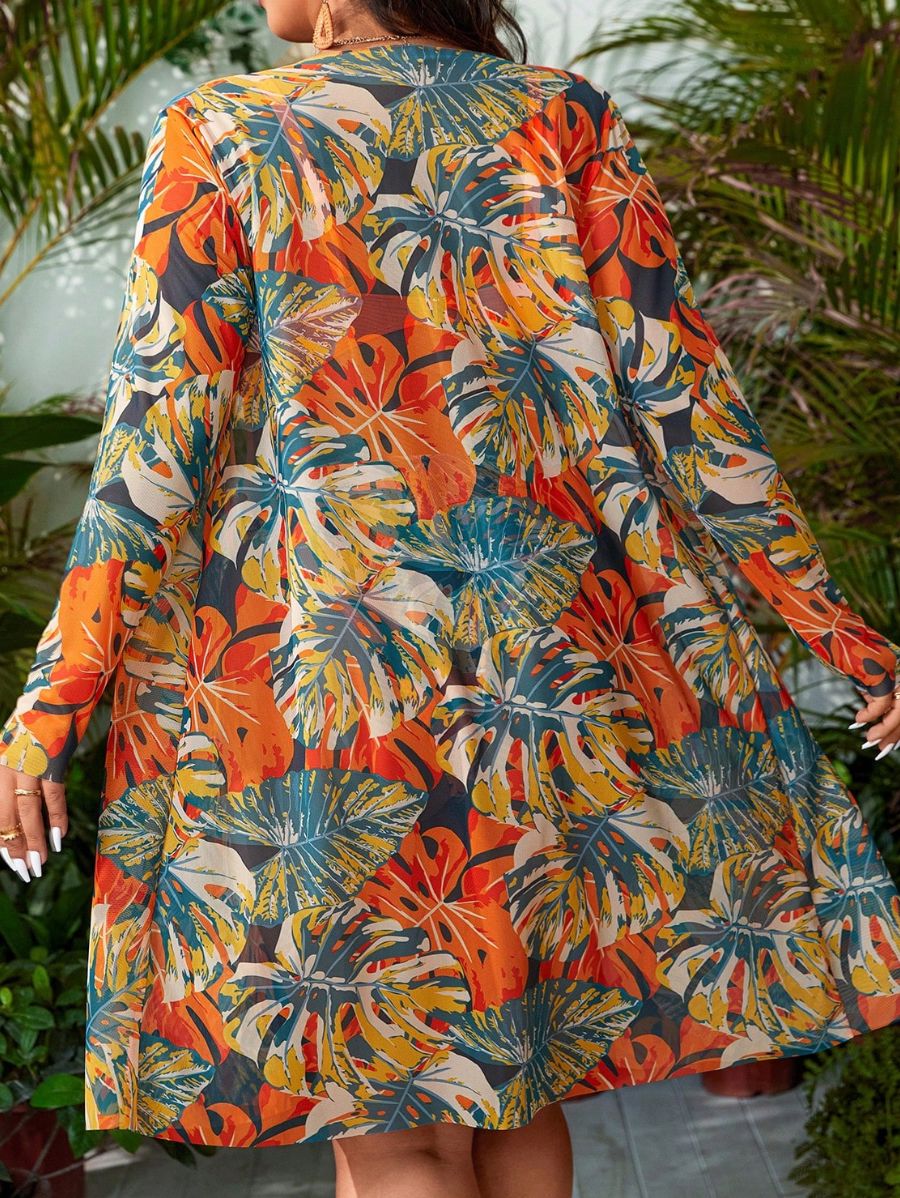 BIKINI CON ESTAMPADO TROPICAL Y SALIDA DE PLAYA Bikini Plus Size 23 Florebele