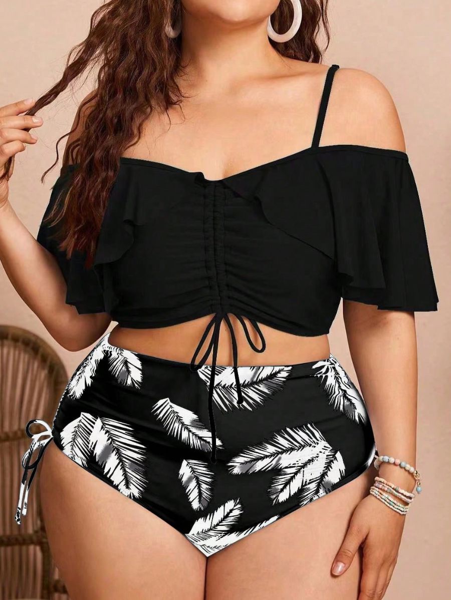 BIKINI CON VOLANTES Y ESTAMPADO DE HOJAS Bikini Plus Size 11 Florebele 0XL