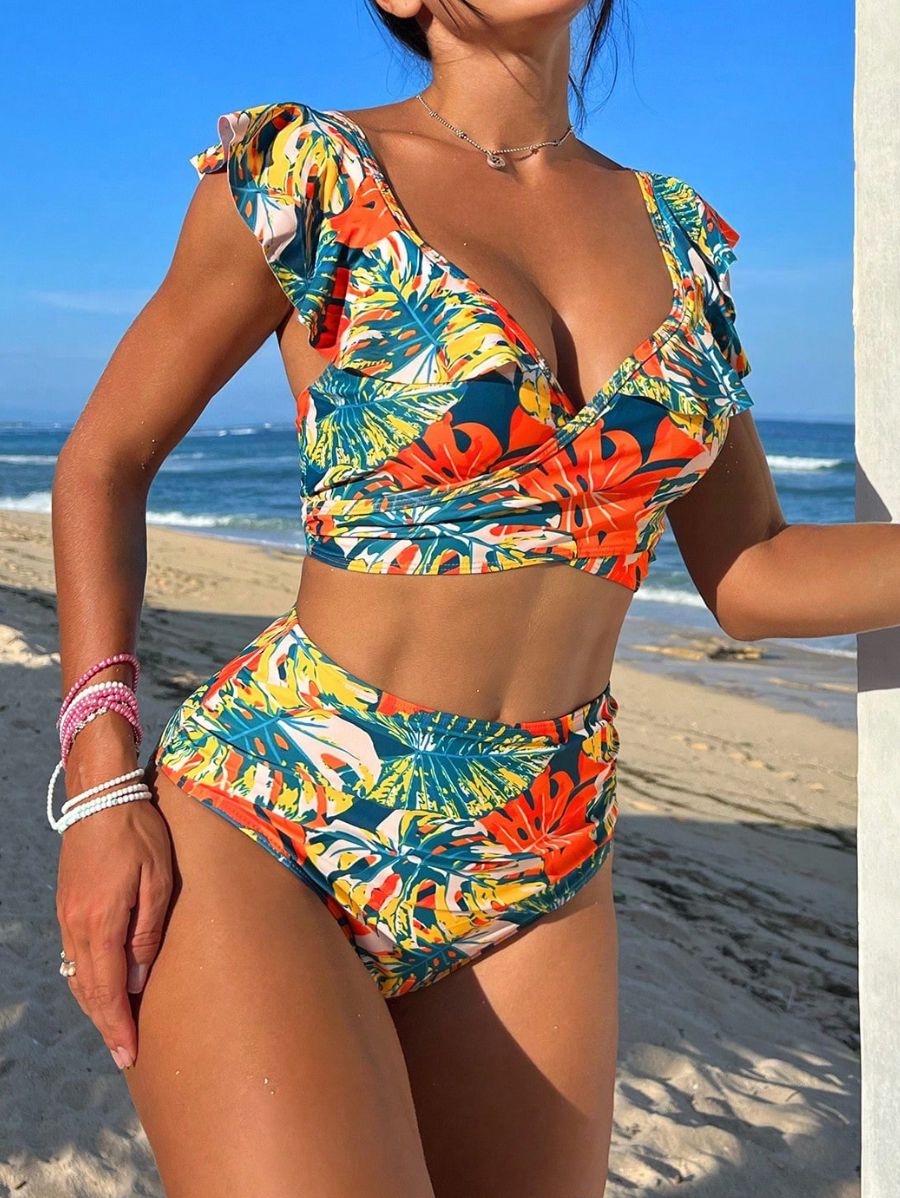 BIKINI CON VOLANTES Y ESTAMPADO TROPICAL Bikini 09 Florebele