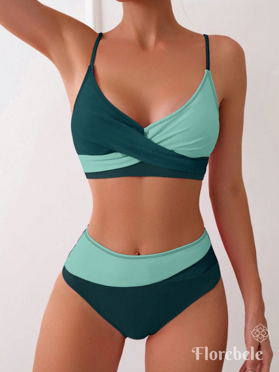 BIKINI DE BLOQUES DE COLOR CRUZADO Bikini 45 Florebele Verde XS