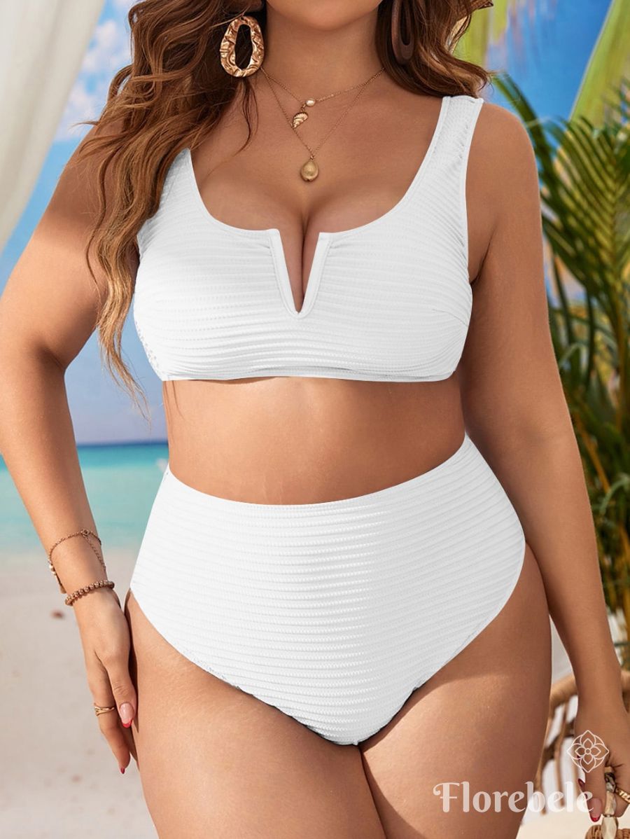 BIKINI DE CINTURA ALTA Y TEXTURA Bikini Plus Size 12 Florebele Blanco 0XL
