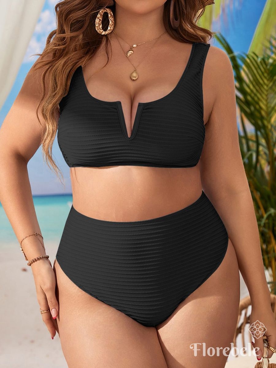 BIKINI DE CINTURA ALTA Y TEXTURA Bikini Plus Size 12 Florebele Negro 0XL