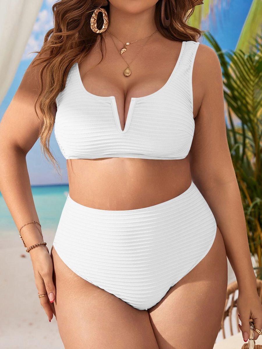 BIKINI UNICOLOR CON TEXTURA Bikini Plus Size 07 Florebele Blanco 0XL