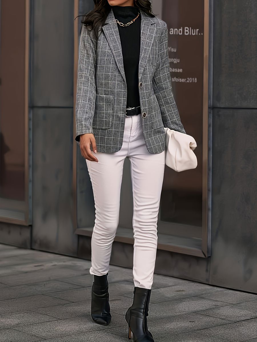 BLAZER GRIS A CUADROS Blazer 14 Florebele