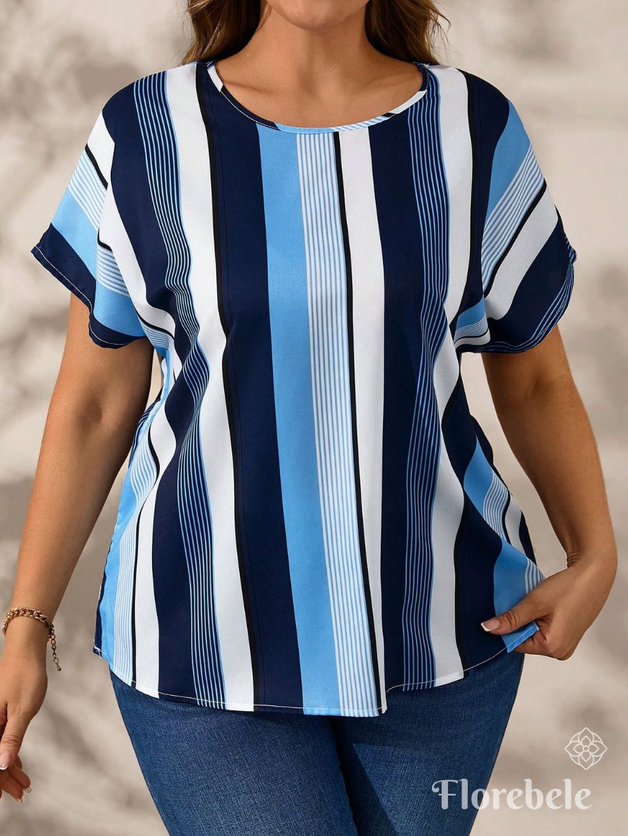 BLUSA A RAYAS MANGA CORTA Blusa Plus Size 03 Florebele 0XL