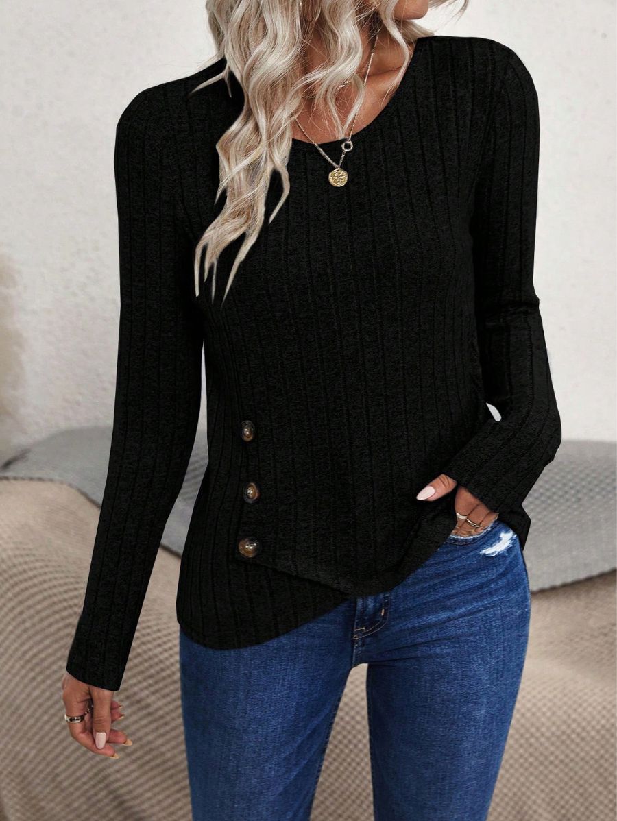 BLUSA ACANALADA CON BOTONES Blusa 38 Florebele Negro S