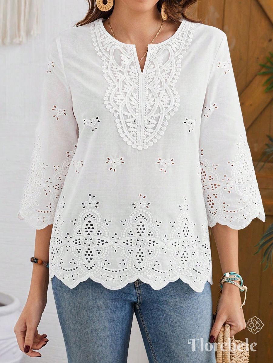 BLUSA CON BORDADO DE OJAL Blusa 15 Florebele S