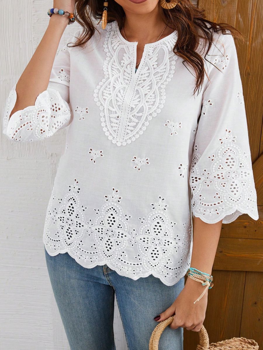 BLUSA CON BORDADO DE OJAL Blusa 18 Florebele