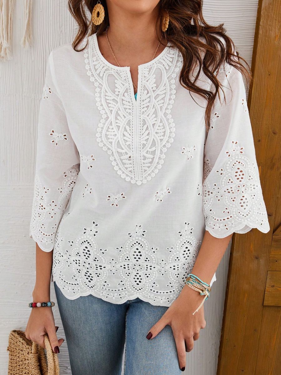BLUSA CON BORDADO DE OJAL Blusa 18 Florebele