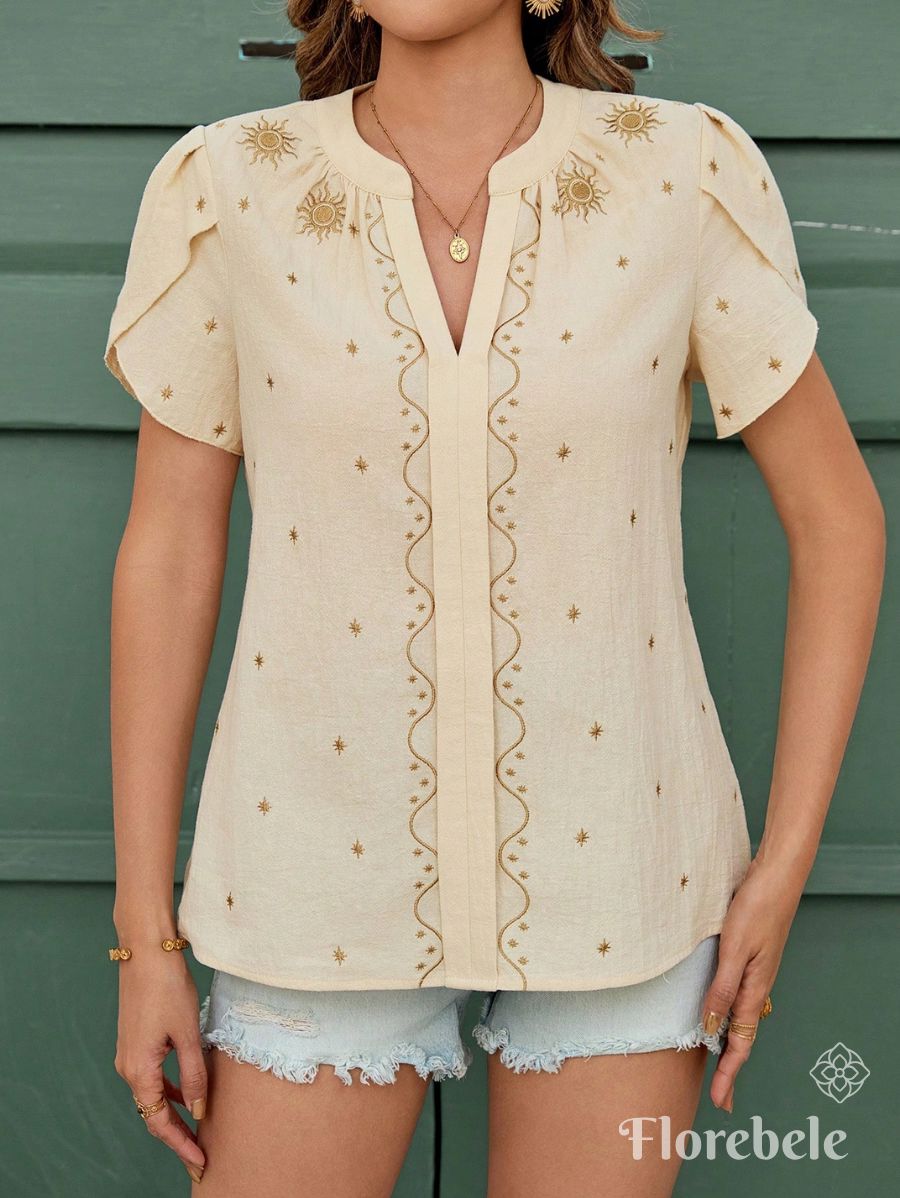BLUSA CON BORDADO Y ESCOTE EN V Blusa 10 Florebele S
