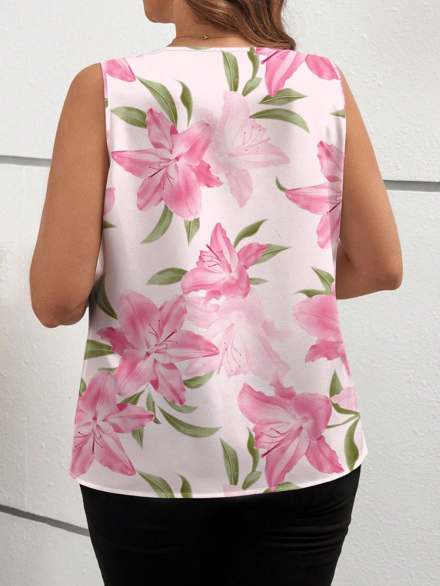 BLUSA CON ESCOTE EN V FLORAL Blusa Plus Size 02 Florebele