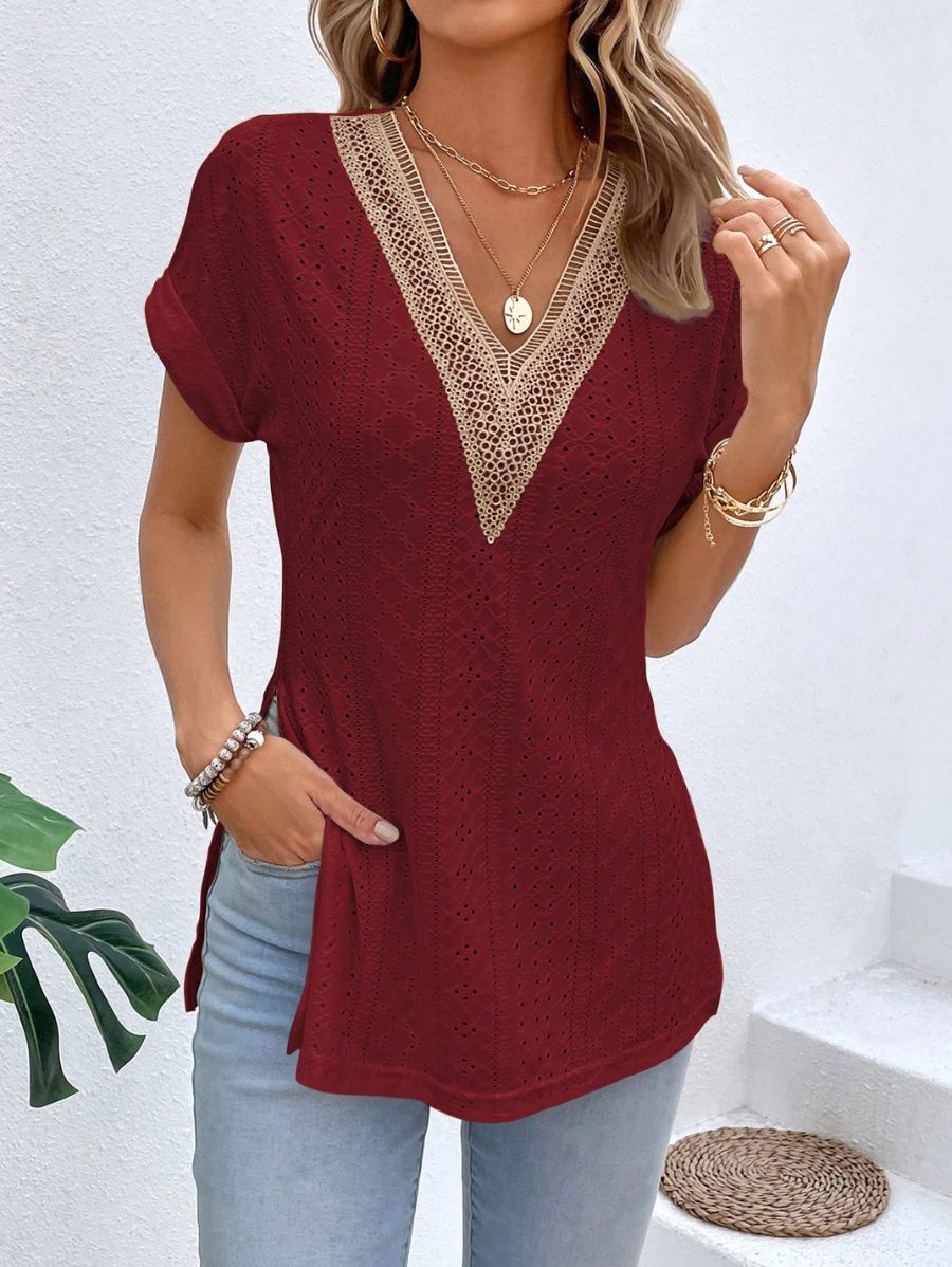 BLUSA CON ESCOTE EN V Y ABERTURAS LATERALES Blusa 15 Florebele Bordo S
