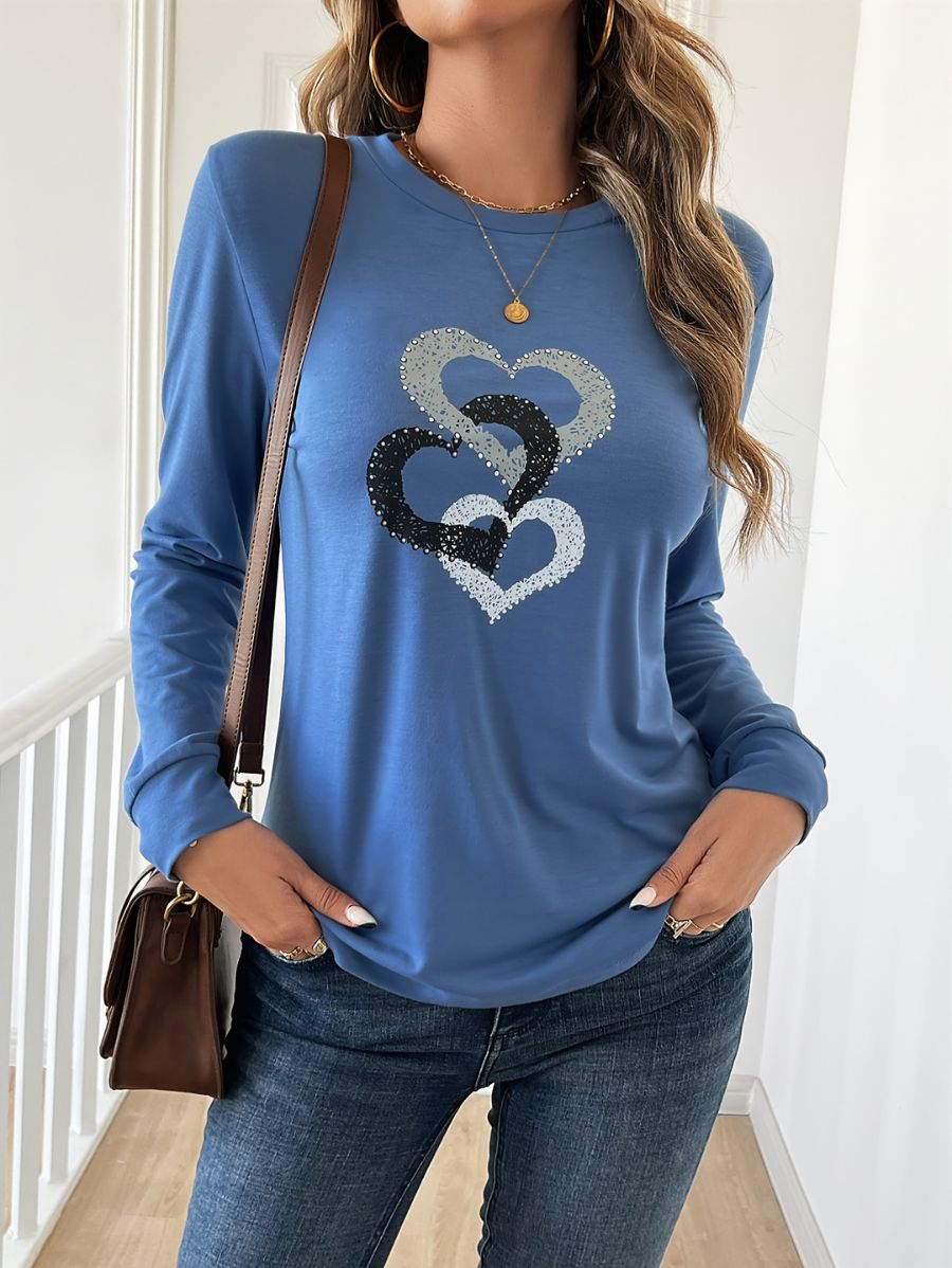BLUSA CON ESTAMPADO DE CORAZÓN Blusa 06 Florebele Azul S