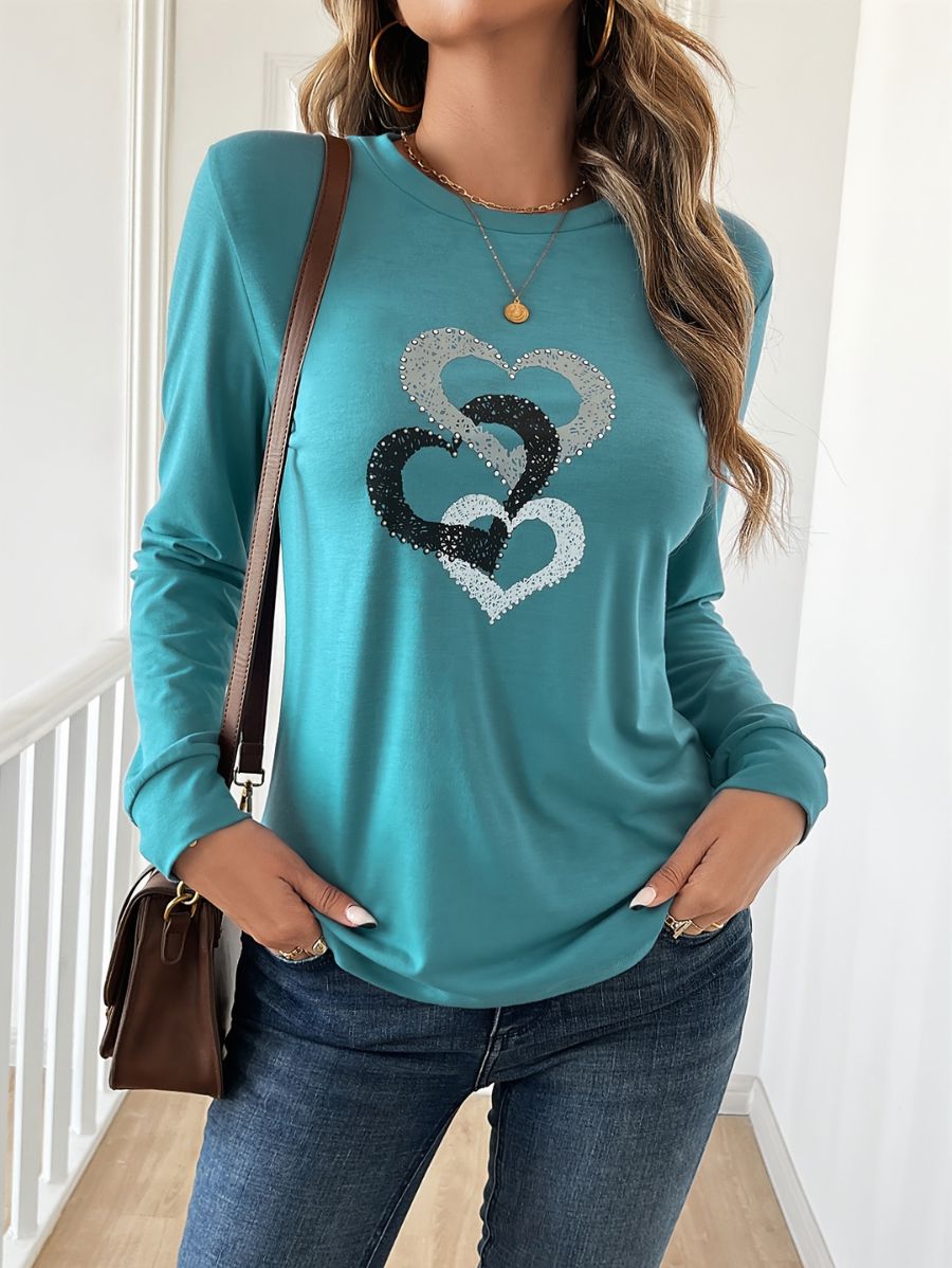 BLUSA CON ESTAMPADO DE CORAZÓN Blusa 06 Florebele Verde S