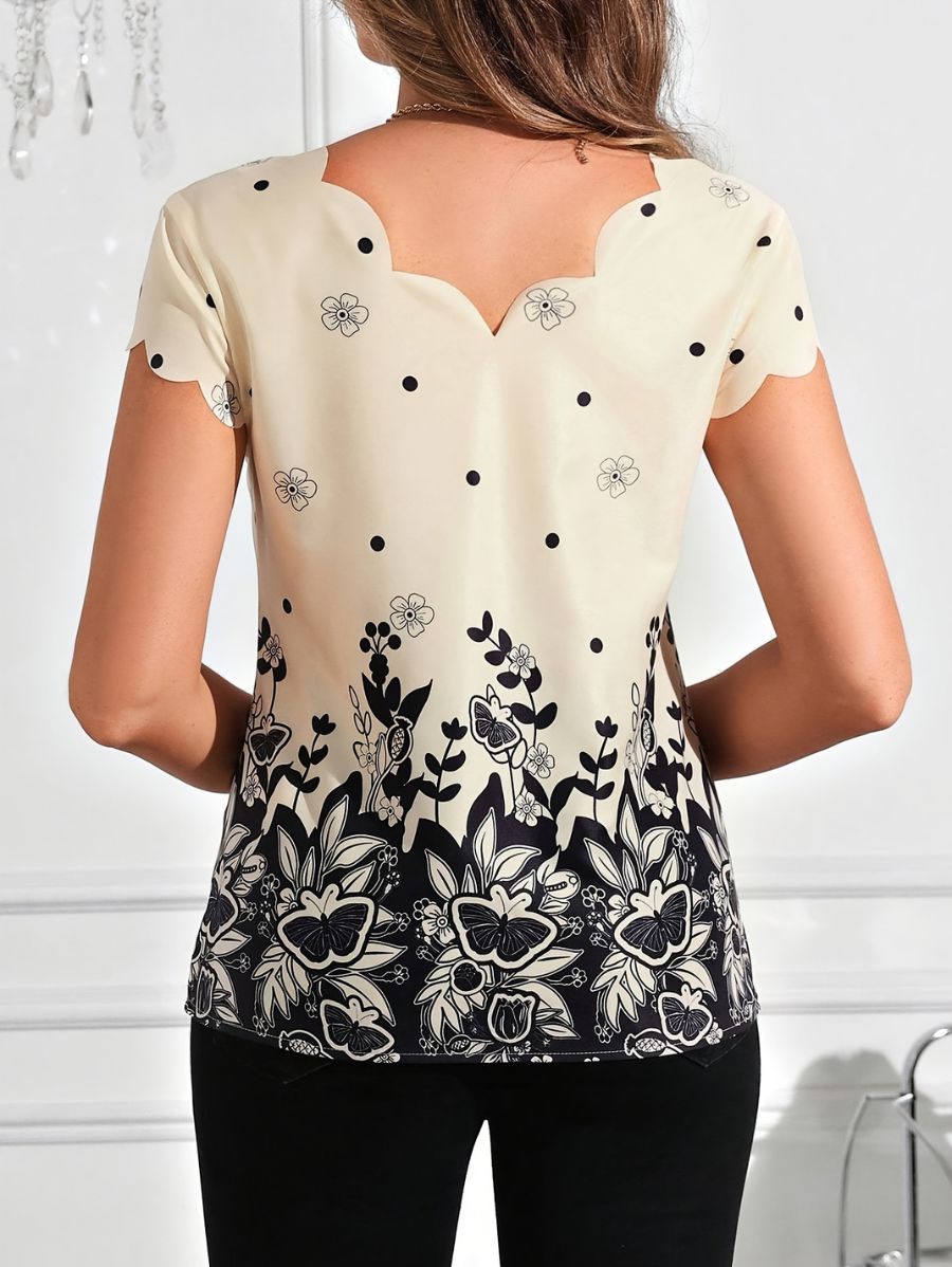 BLUSA CON ESTAMPADO FLORAL Y CUELLO EN V Blusa 34 Florebele