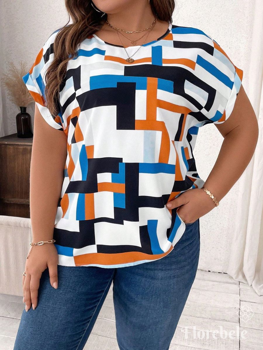 BLUSA CON ESTAMPADO GEOMÉTRICO Blusa Plus Size 08 Florebele 0XL
