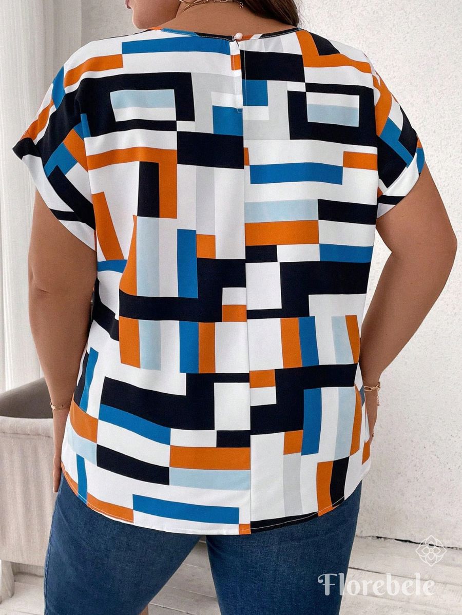 BLUSA CON ESTAMPADO GEOMÉTRICO Blusa Plus Size 08 Florebele