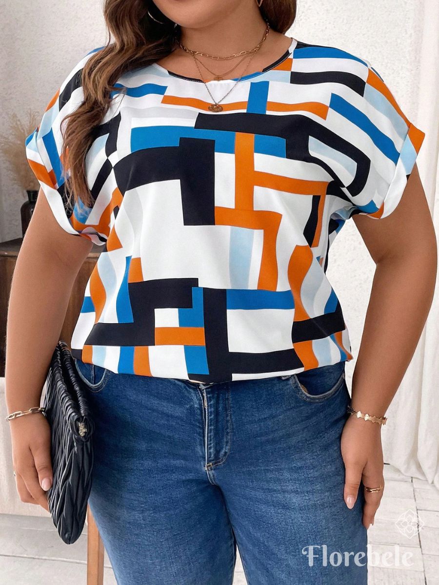 BLUSA CON ESTAMPADO GEOMÉTRICO Blusa Plus Size 08 Florebele