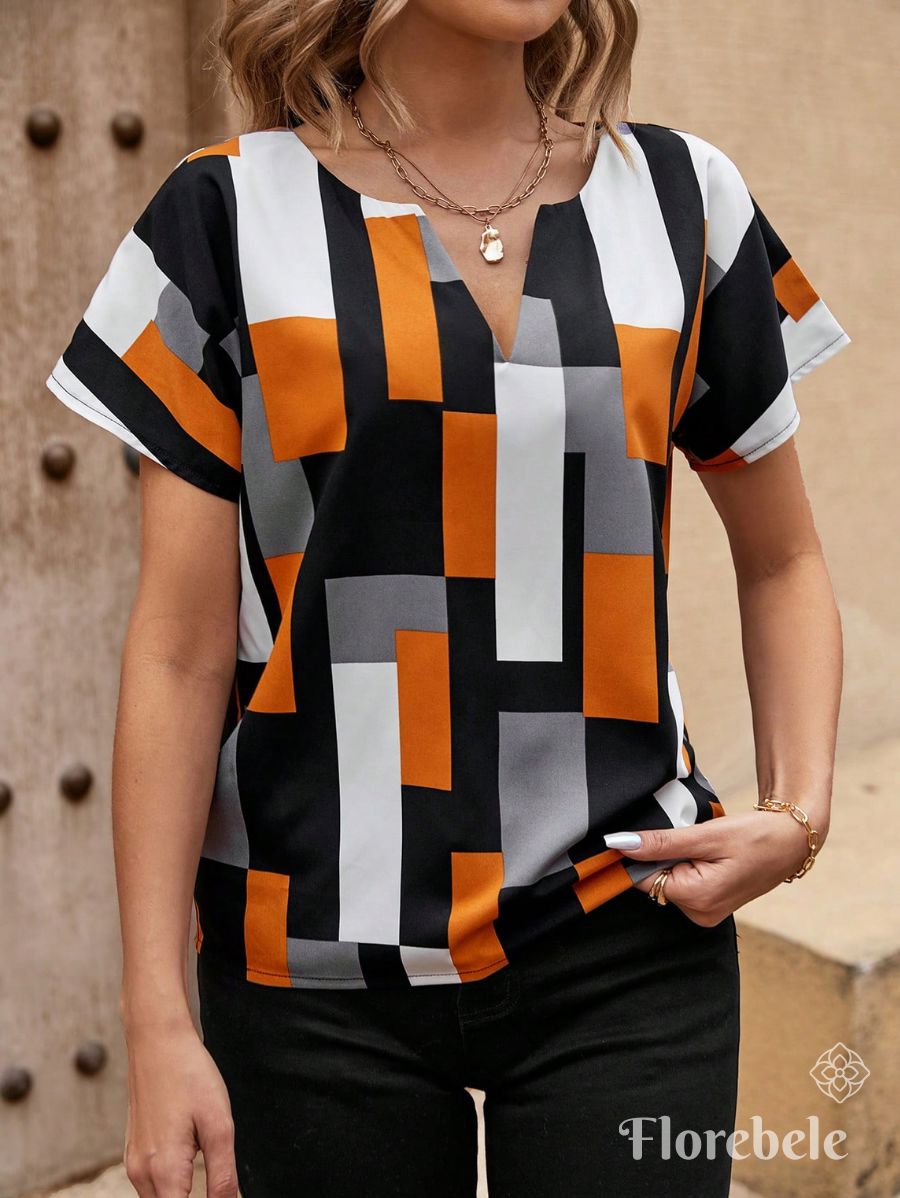 BLUSA CON ESTAMPADO GEOMÉTRICO MANGA CORTA Blusa 12 Florebele XS