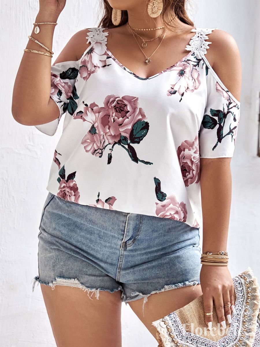 BLUSA CON HOMBROS DESCUBIERTOS FLORAL Blusa Plus Size 07 Florebele