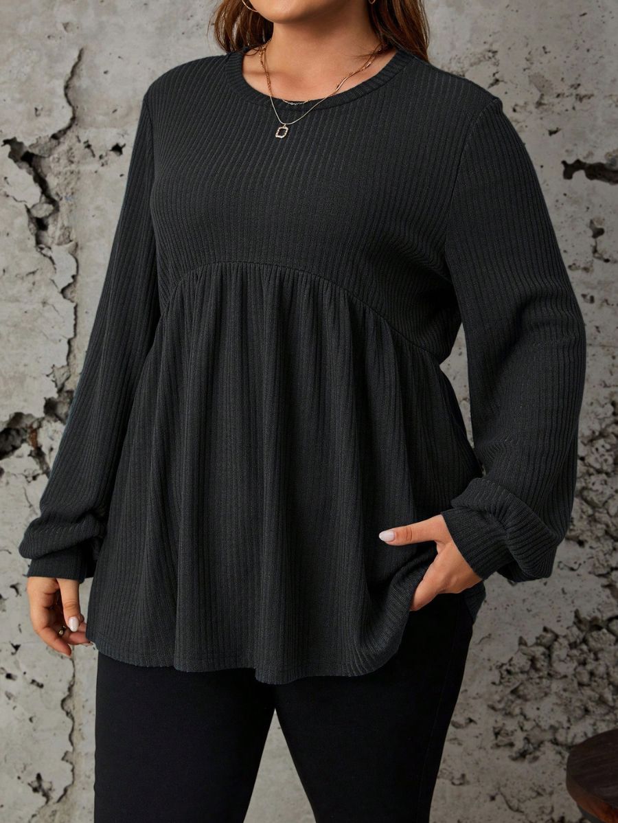 BLUSA DE MANGA LARGA HOLGADA Blusa Plus Size 12 Florebele Negro 0XL