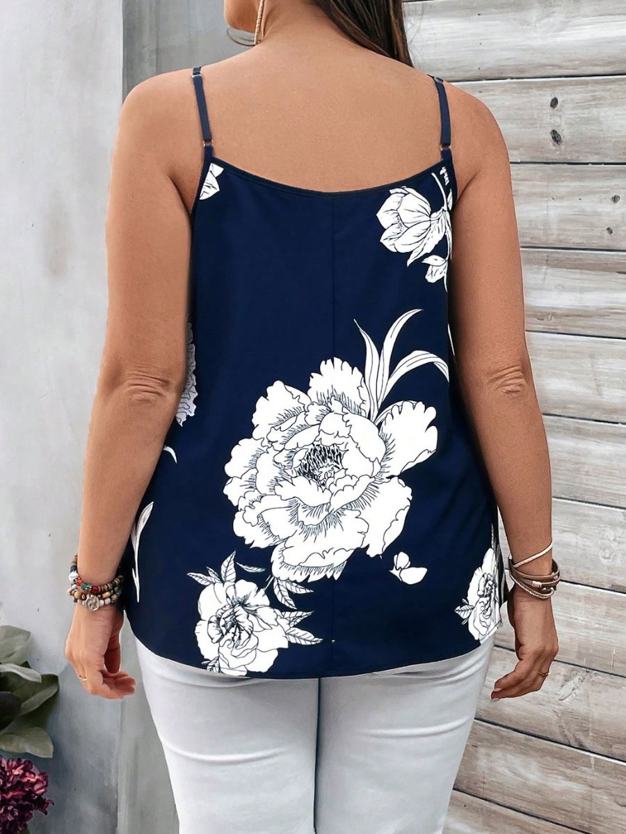 BLUSA DE TIRANTES CON ESTAMPADO FLORAL Blusa Plus Size 09 Florebele