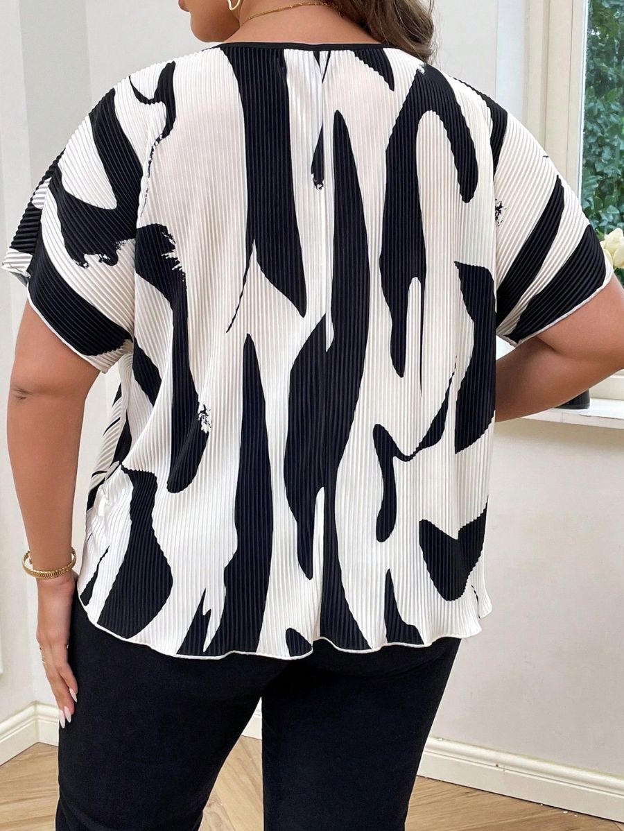 BLUSA PLISADA CON ESTAMPADO Blusa Plus Size 01 Florebele