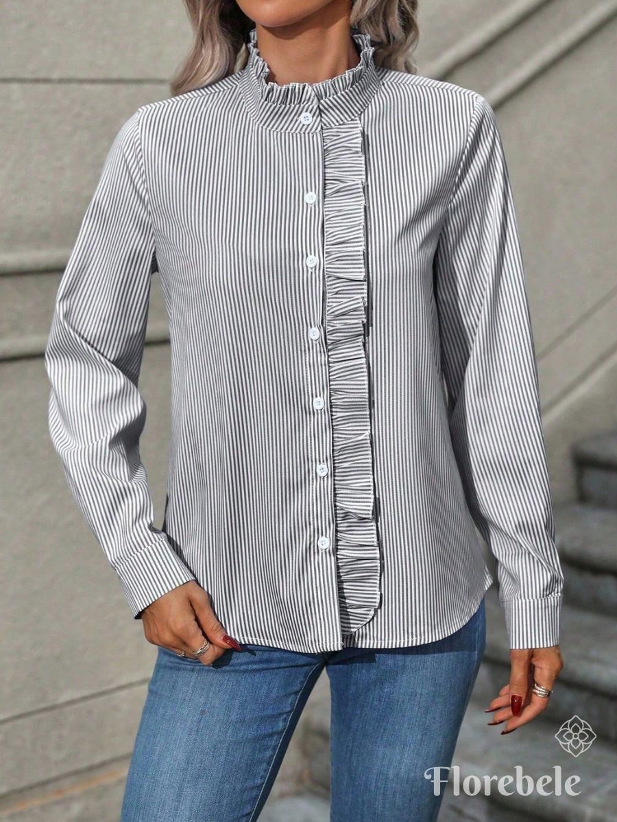 CAMISA A RAYAS CON VOLANTE Camisa 39 Florebele Negro XS