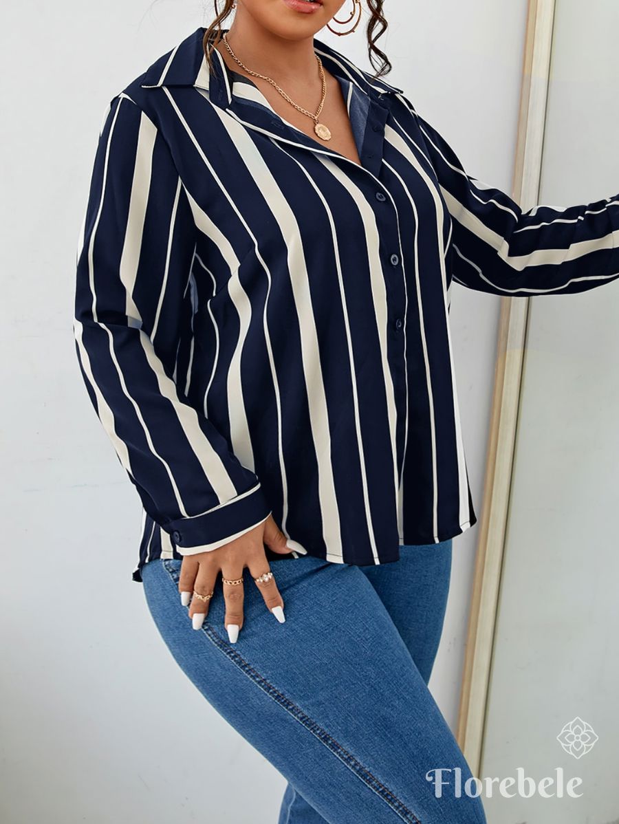 CAMISA A RAYAS MANGA LARGA Camisa Plus Size 01 Florebele Azul 0XL