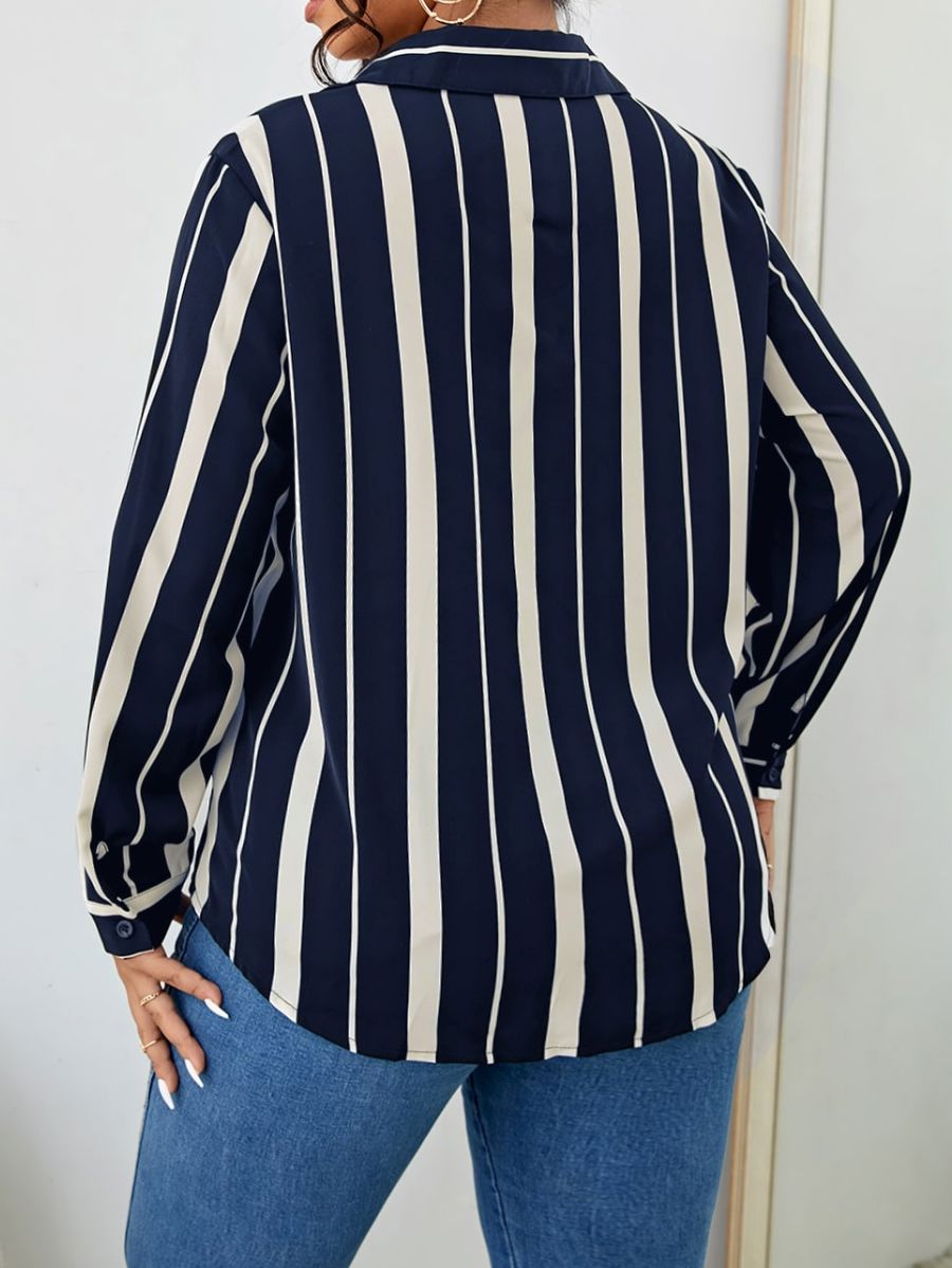 CAMISA A RAYAS MANGA LARGA Camisa Plus Size 08 Florebele