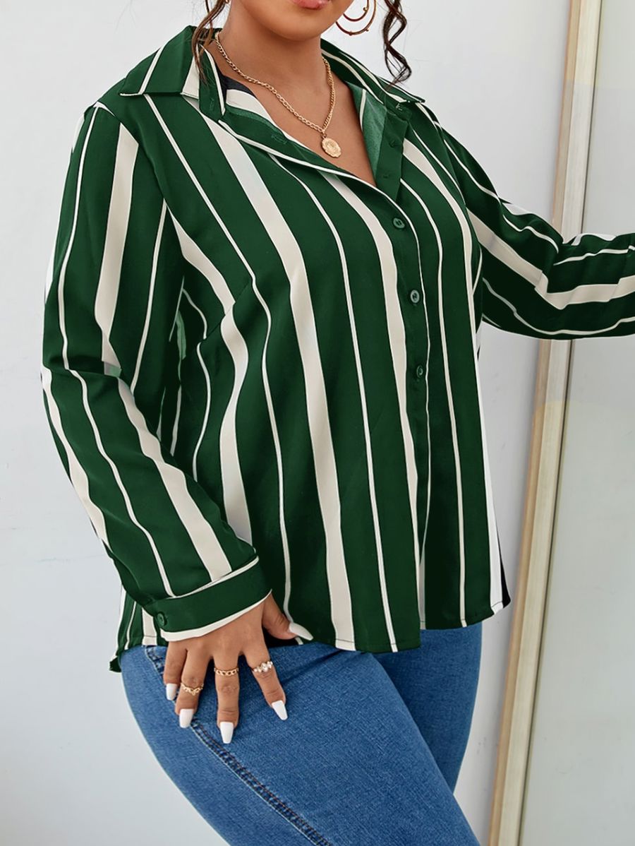 CAMISA A RAYAS MANGA LARGA Camisa Plus Size 08 Florebele Verde 0XL