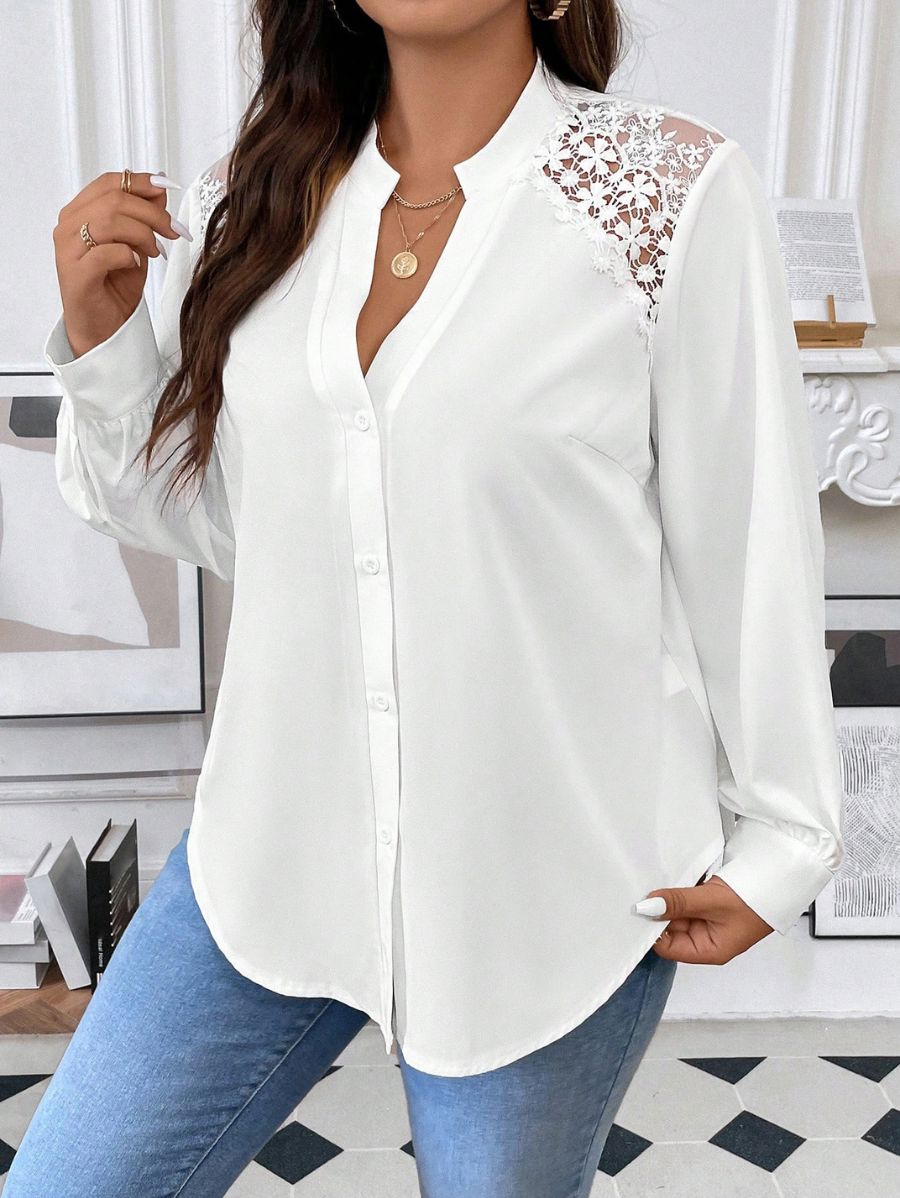 CAMISA CON ENCAJE Camisa Plus Size 15 Florebele 0XL