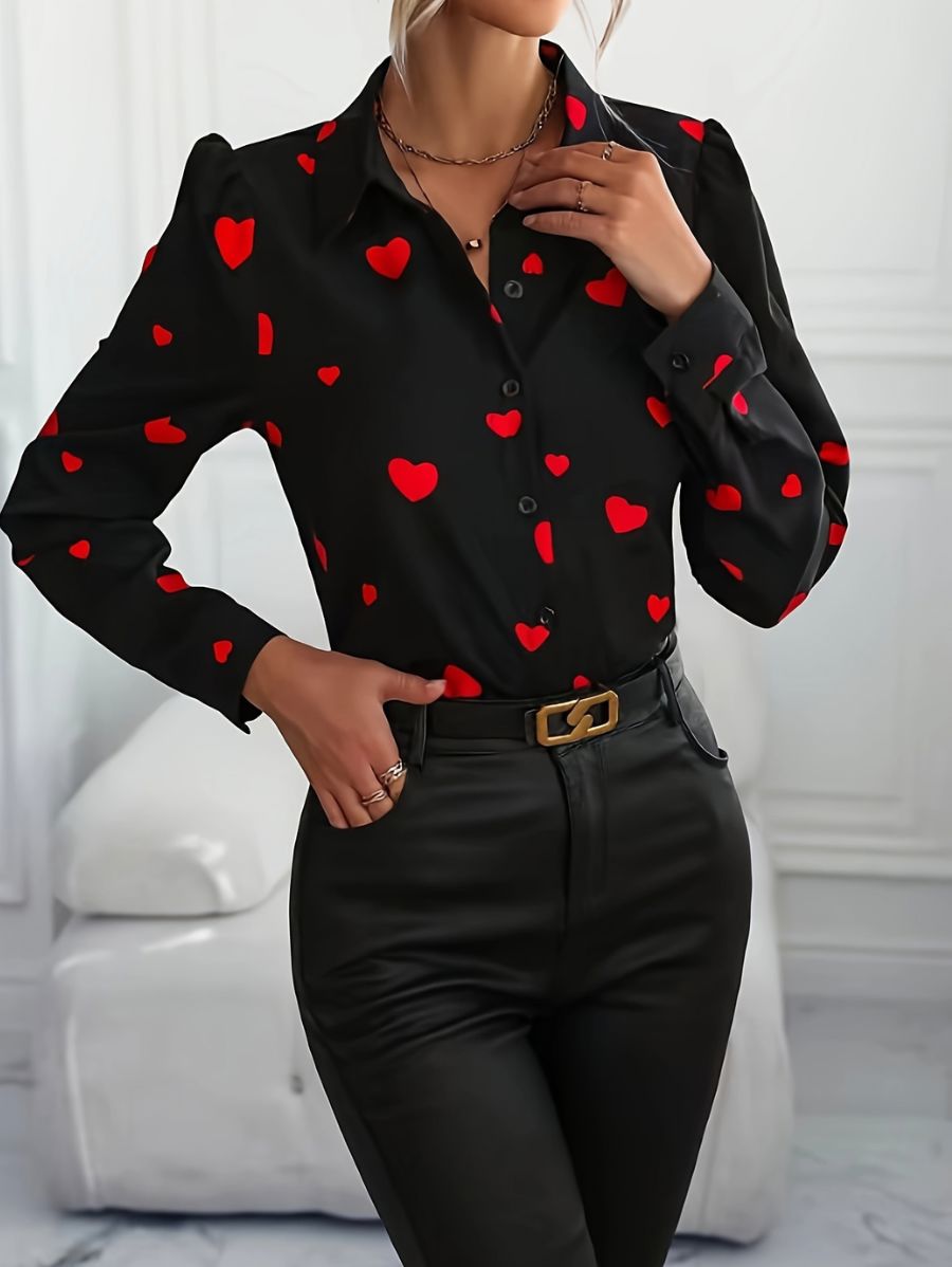 CAMISA CON ESTAMPADO DE CORAZONES Camisa 31 Florebele