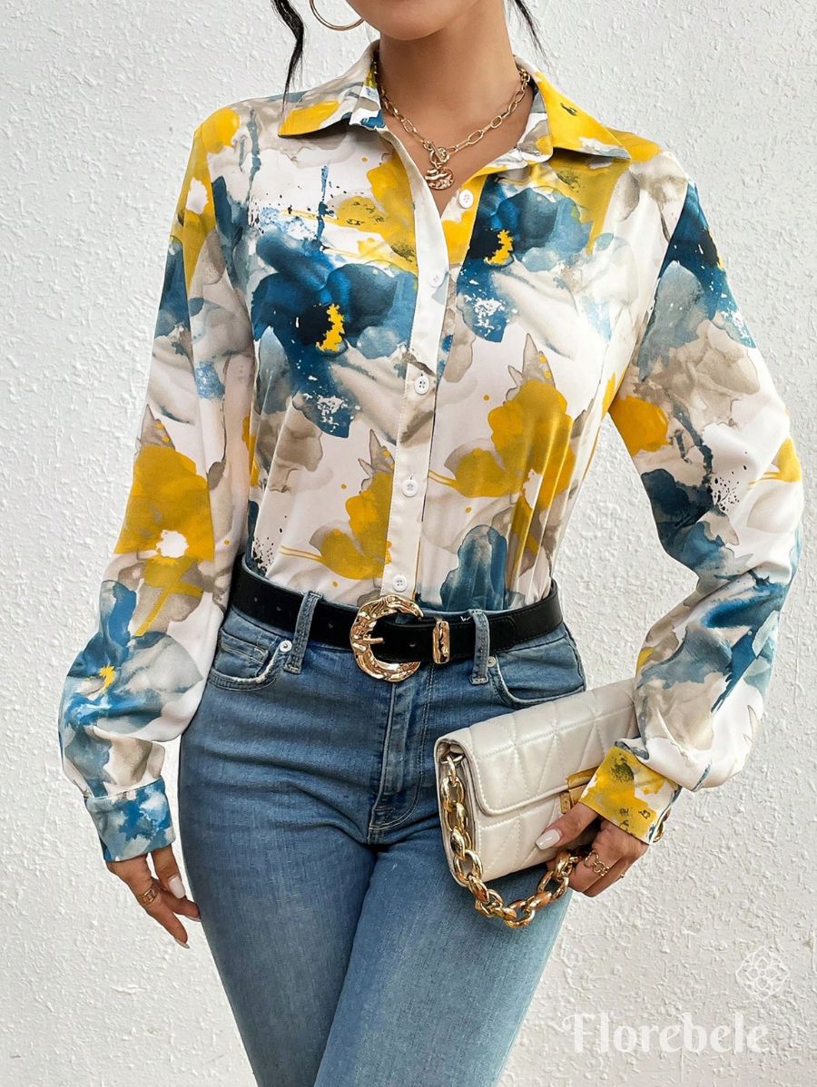 CAMISA CON ESTAMPADO FLORAL ACUARELA Camisa 13 Florebele XS