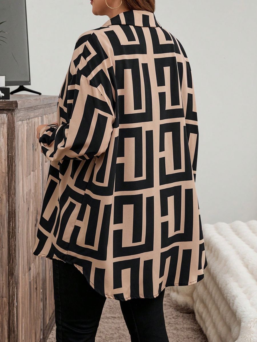 CAMISA CON ESTAMPADO GEOMÉTRICO Camisa Plus Size 09 Florebele